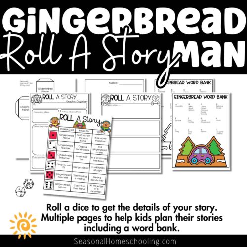 Gingerbread Man Roll A Story sampling of what is included in the printable pack