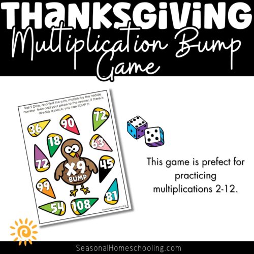 Turkey Bump Dice Game with Multiplication Up to 12 sampling of what is included