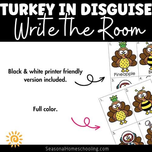 Turkey in Disguise Write the Room Activity samples