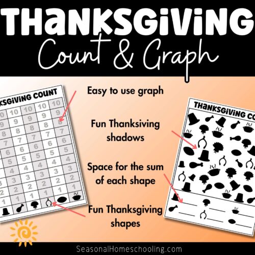 Thanksgiving Search and Find Activity | Counting & Graphing Fun for Kids Pack sampling of pages included