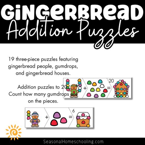Gingerbread Addition Puzzles to 20 sampling of what is included