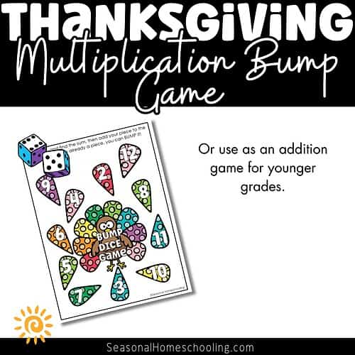 Turkey Bump Dice Game with Multiplication Up to 12 3 Turkey Bump Dice Game with Multiplication Up to 12 sampling of what is included