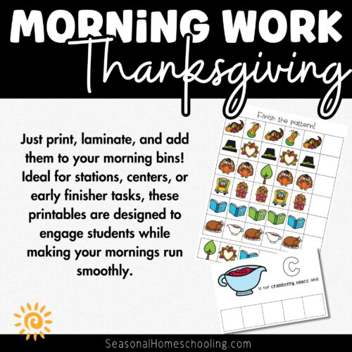 Thanksgiving Morning Bins sampling of what is included