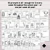 3 50 educational homeschool prompts with simple illustrations, perfect for engaging children in weekly or yearly learning activities, fostering creativity and critical thinking.