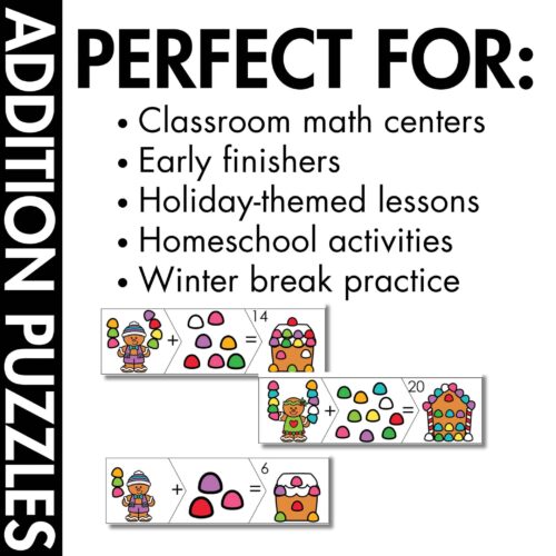 Gingerbread Addition Puzzles to 20 sampling of what is included