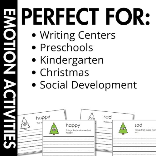 Christmas Tree Emotions - Emotion Exploration Cards 4 Happy Christmas social emotional learning printable worksheet for preschool children.