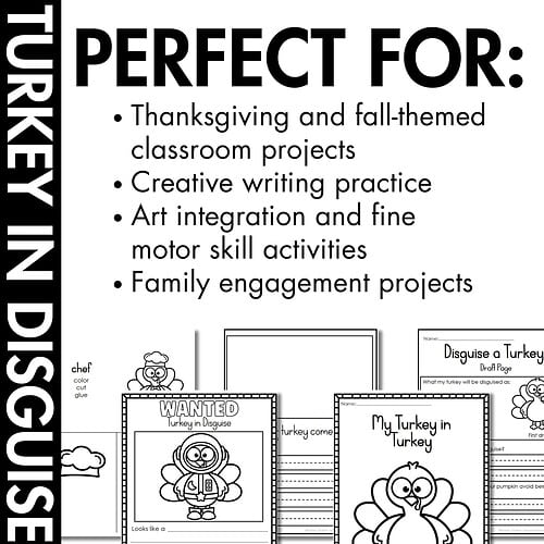 Turkey in Disguise Activity Pack 4 Turkey in Disguise Activity Pack sampling of what is included