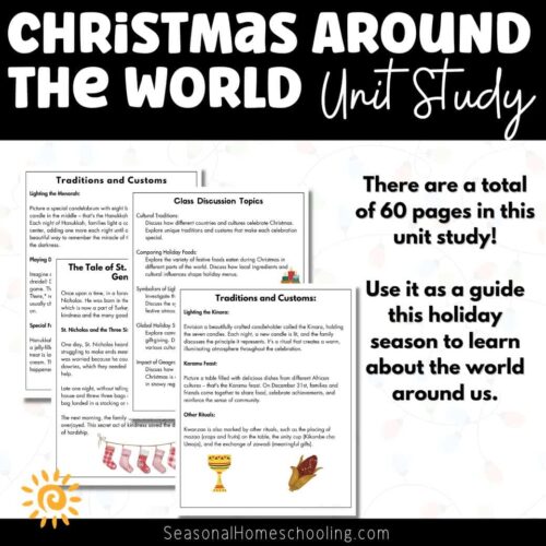 Christmas Unit Study – Winter Holidays & Global Christmas Around the World sampling of pages included