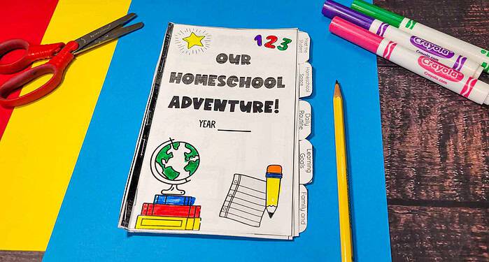 4f8b542e-ce87-4a49-ab8e-160afe38d51a Homeschool resource co, colorful homeschool planner with tabs, markers, and school supplies for homeschooling parents and students.