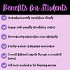 1. Homeschool resource benefits for students include clear expectations, visual engagement, effective recall, routine development, subject connection, and increased involvement in learning.