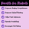 Enhanced learning benefits for homeschool students, highlighting improvements in reading, critical thinking, inference skills, vocabulary expansion, and note-taking for effective homeschooling education.