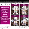 Colorful gingerbread house craft for homeschool language arts review, focusing on nouns, adjectives, rhyming, and story elements, perfect for engaging elementary students in science of words.