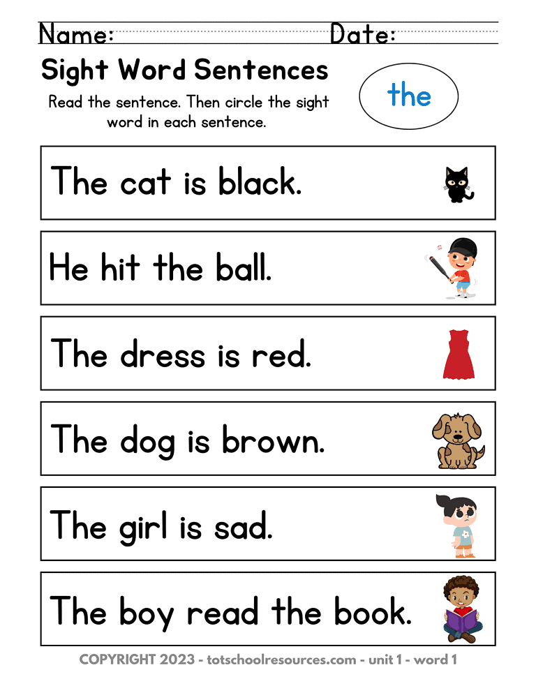 6 Cat coloring page for homeschool, sight words, early literacy, reading practice, educational materials, homeschool resources.