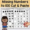7 97, 98, 99, 100 educational cut and paste activity for homeschool math learning.