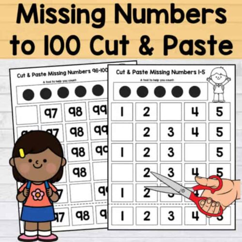 97, 98, 99, 100 educational cut and paste activity for homeschool math learning.