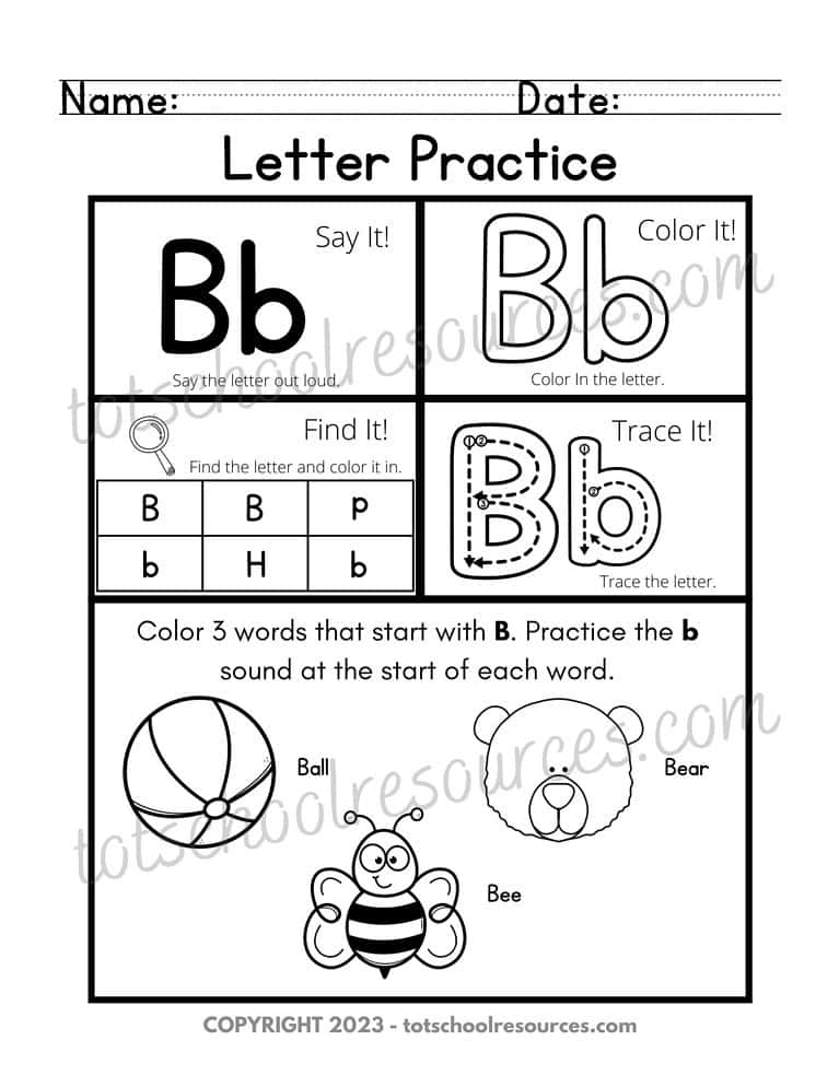 7 Alphabet letter B lowercase uppercase homeschooling preschool educational activities for early learners.