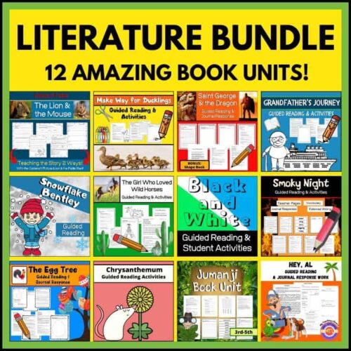 A-FULL-YEAR-OF-BOOK-UNITS.jpg Guided reading literature bundle for homeschool with 12 book units, including stories, activities, and response work for diverse student needs. Perfect for homeschool educators seeking engaging literacy resources.
