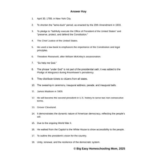 The History of Inauguration Day Reading Passage, Q & A, and Note-Taking Sheets
