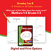 Exercise in homeschool Bible study, Matthew 1-2 & Luke 1-2, grades 1 to 8, printable and digital homeschool curriculum for religious education, Bible lessons for children, Christian homeschooling resources.