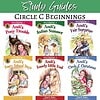 CCB guides An educational image showcasing a homeschool study guide collection focused on Circle C Beginnings books, featuring colorful illustrations of children's stories and characters.