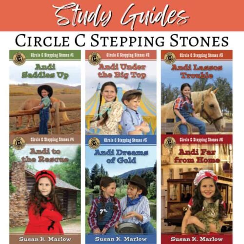 1. Colorful homeschool study guides for Circle C Stepping Stones series, featuring stories and lessons for young learners about animals, adventures, and independence.