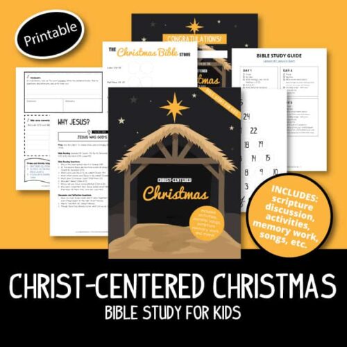 Christ-centered Christmas Bible study for kids with activities, worksheets, scripture discussions, songs, and memory work, perfect for homeschooling or church lessons.