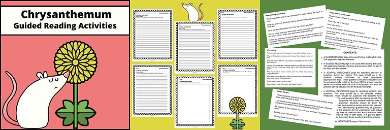 Chrysanthemum-2.jpg Chrysanthemum guided reading activities for homeschool, including comprehension questions, journal responses, and discussion prompts to support reading engagement and critical thinking.