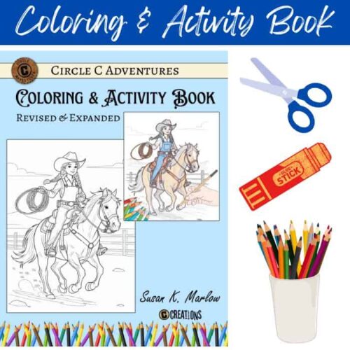 Circle C Coloring Book Coloring activity book for homeschool, featuring cowboy and horse illustrations to enhance creativity and fine motor skills for home education.