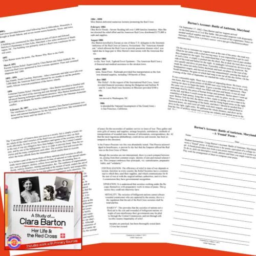 Clara Barton Red Cross history study guide for homeschooling, includes primary source images, detailed historical context, and lesson plans for effective homeschool resources on American Red Cross founders.