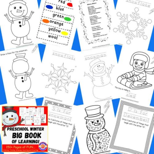 Coloring winter snowman snowflake snow scene winter activity worksheet for homeschool preschool learning resources.