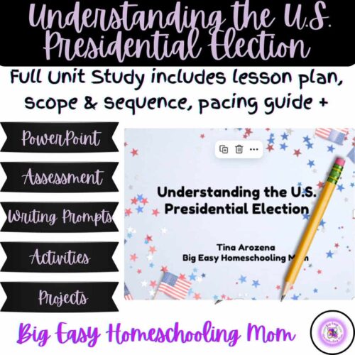 Cover-Thumbnail-Understanding-the-U.S.-Presidential-Election-Full-Unit-Study-4.png Understanding the U.S. Presidential Election homeschool unit study with lesson plans, assessments, writing prompts, and activities for engaging U.S. history and civics education.