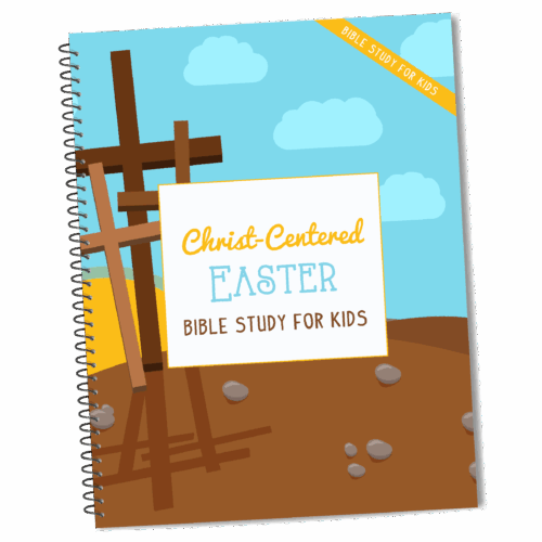 Bible study for kids, Christ-centered Easter educational workbook with cross on soil background, perfect for homeschooling religious activities.