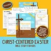Easter-Bible-Study-For-Kids-Sq-Graphic---Wildly-Anchored Easter Bible study pack for kids including scripture discussion, activities, memory work, songs, and more, designed for homeschool parents and children focusing on Christ-centered teachings.