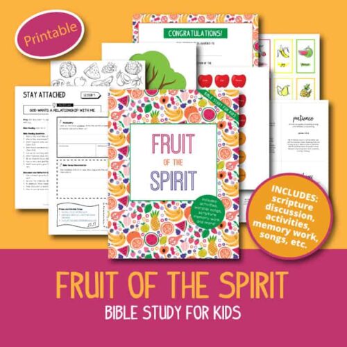 Fruit-Of-The-Spirit-Bible-Study-For-Kids-Sq-Graphic---Wildly-Anchored Fruit of the spirit Bible study kids educational resources homeschool teaching materials colorful cover with fruits, scripture, activities, and memory work.