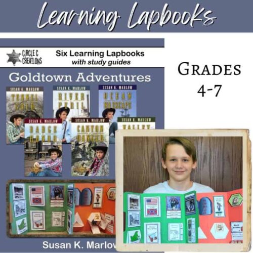 Six learning lapbooks for homeschool grades 4-7, including study guides and engaging historical themes, ideal for homeschooling resources and educational activities.