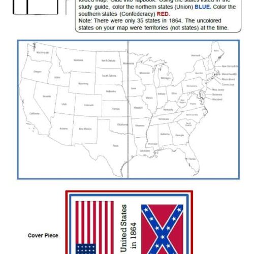 1. Homeschool Resource Co. educational map activity for U.S. states and Confederate flag craft for homeschool lessons, perfect for kids learning American history and geography.