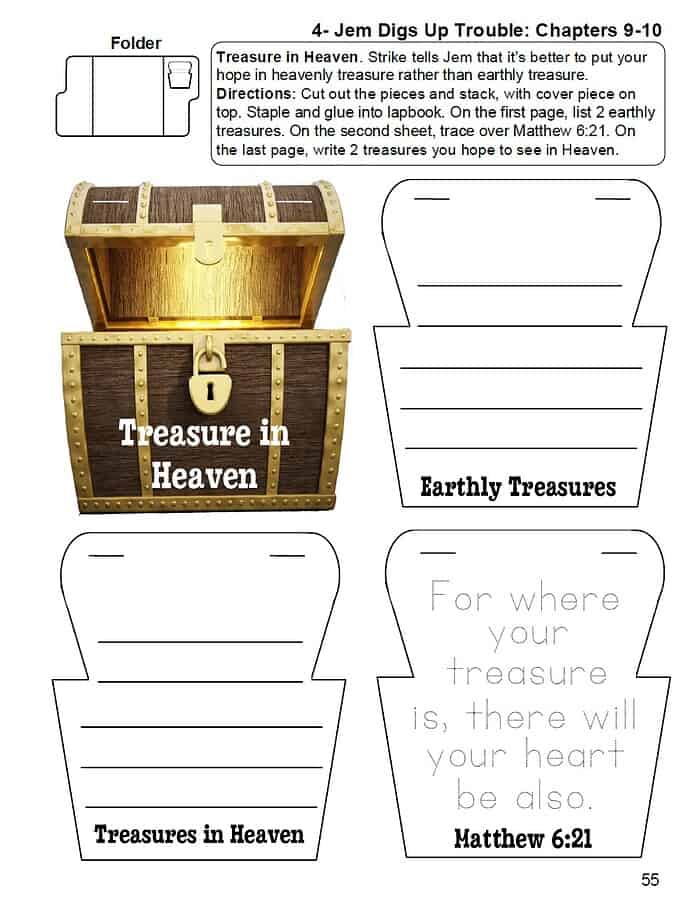 GTB6 Treasure in Heaven Bible craft activity for homeschooling, focusing on Earthly and Heavenly treasures, Matthew 6:21, and faith-based educational resources for children.