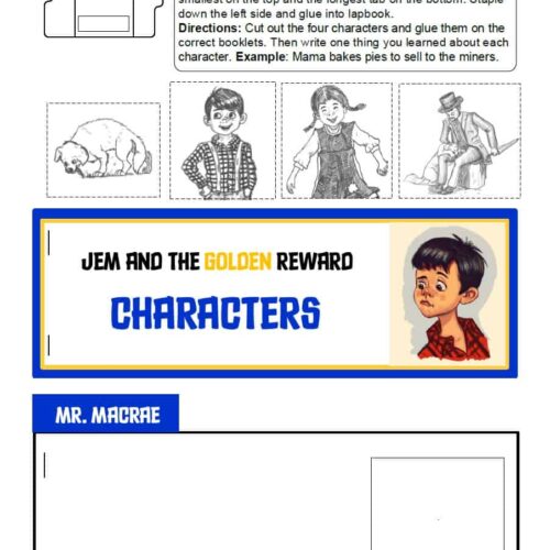 A complete novel study resource for homeschoolers featuring character analysis from "Jem and the Golden Reward" with school activities for homeschool curriculum enrichment.