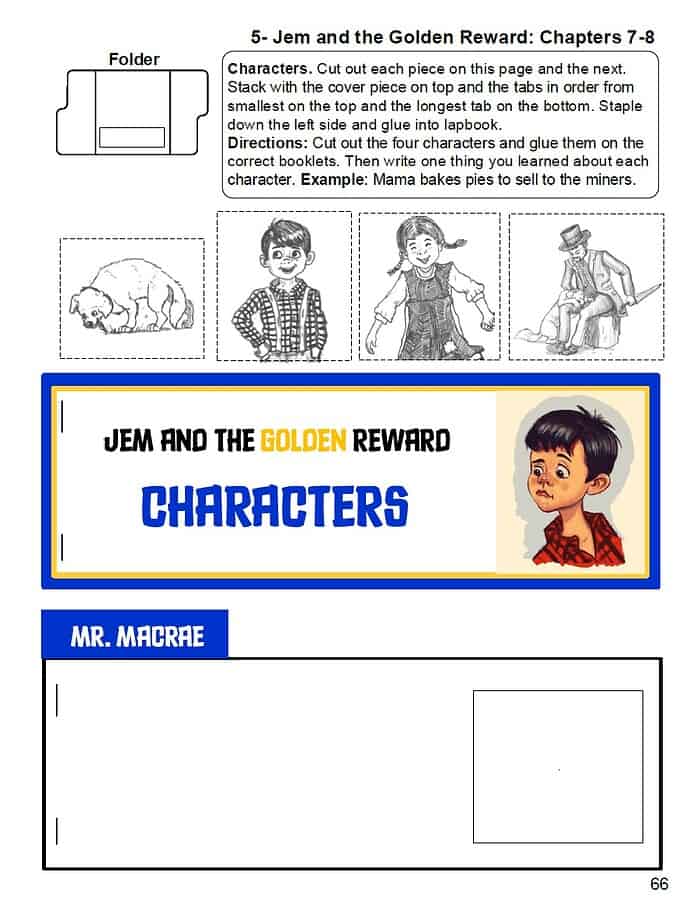 GTB7 A complete novel study resource for homeschoolers featuring character analysis from "Jem and the Golden Reward" with school activities for homeschool curriculum enrichment.