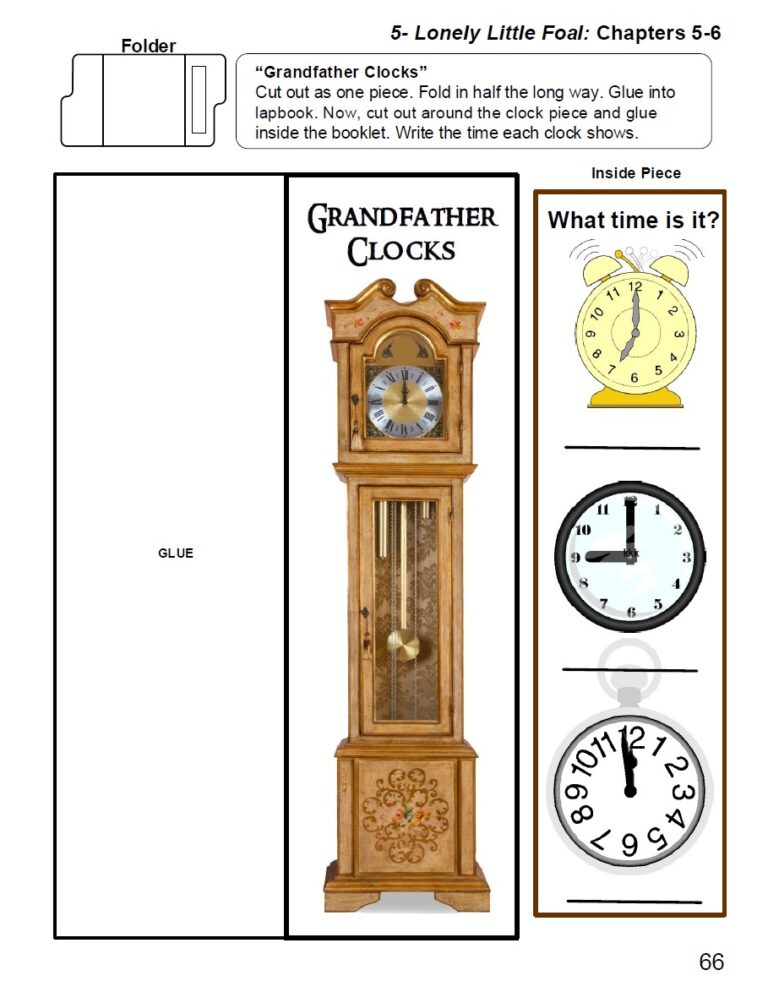 LLF2 1. Vintage wooden grandfather clock with decorative details, perfect for homeschooling crafts and clock learning activities.