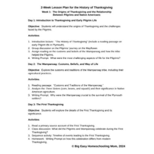 Lesson-Plan-Comprehensive-Full-Unit-Study-on-The-HIstory-of-Thanksgiving.png Students homeschool curriculum on the history of Thanksgiving, Pilgrims, and Native Americans, with engaging activities for a comprehensive homeschool lesson plan focused on early American history.
