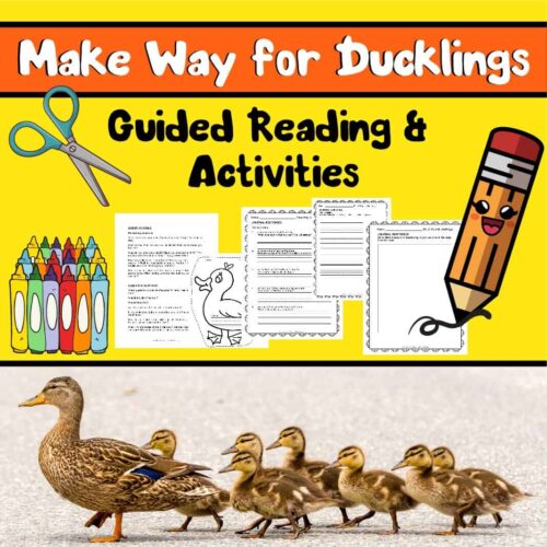 Make-Way-For-Ducklings-Guided-Reading-Activities-pdf.jpg Guided reading activity pack for homeschooling with duckling-themed learning resources, printable worksheets, and engaging activities for early literacy development in homeschool environments.