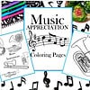 Music appreciation coloring pages for homeschool music education and early learning resources, featuring instruments and musical notes to enhance kids' understanding of music.