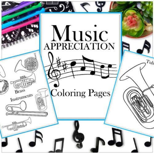 Music Appreciation Coloring Pages squ Music appreciation coloring pages for homeschool music education and early learning resources, featuring instruments and musical notes to enhance kids' understanding of music.