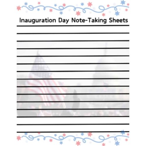 Inauguration Day note-taking sheets for homeschool planning and educational activities, perfect for patriotic themed lessons and early American history in homeschooling curriculum.
