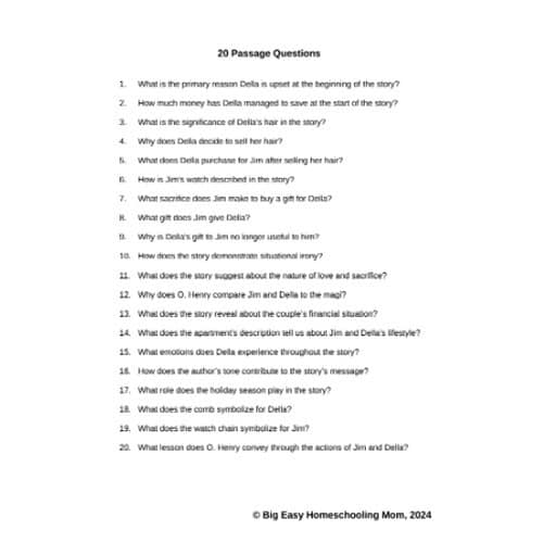 Passage-Questions-A-Gift-of-Magi.png The Gift of the Magi Detailed Summary, Q & A, and Note-Taking Sheets