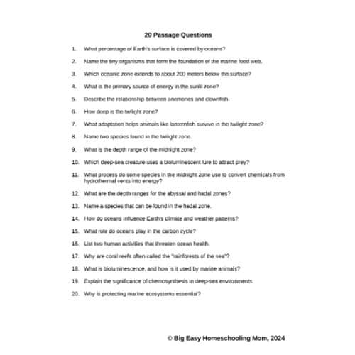 Passage-Questions-Oceans-and-Sea-Animals.png Oceans and Sea Animals Reading Passage, Q & A, and Note-Taking Sheets