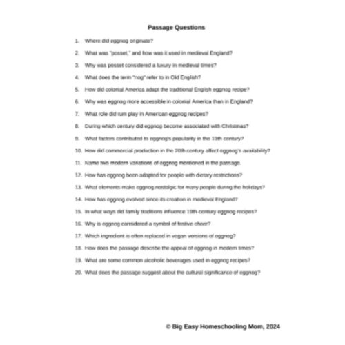 Assorted homeschool resources for teaching history, American colonial and modern eggnog recipes, and cultural significance, ideal for homeschooling families focusing on educational activities and cultural studies.