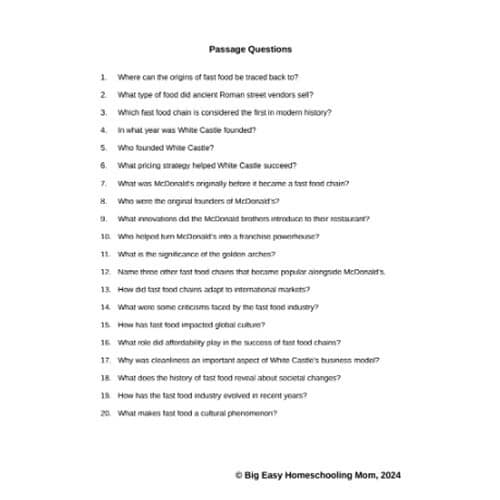 Passage-Questions-The-History-of-Fast-Food.png The History of Fast Food Reading Passage, Q & A, and Note-Taking Sheets