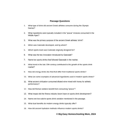 The History of Sports Drinks Reading Passage, Q & A, and Note-Taking Sheets